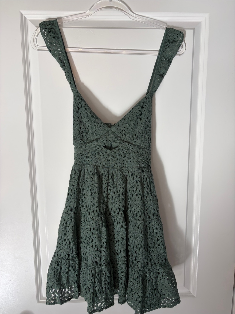 NWT Altar'd State Sage Green Crochet Fit & Flare Mini Dress Size S